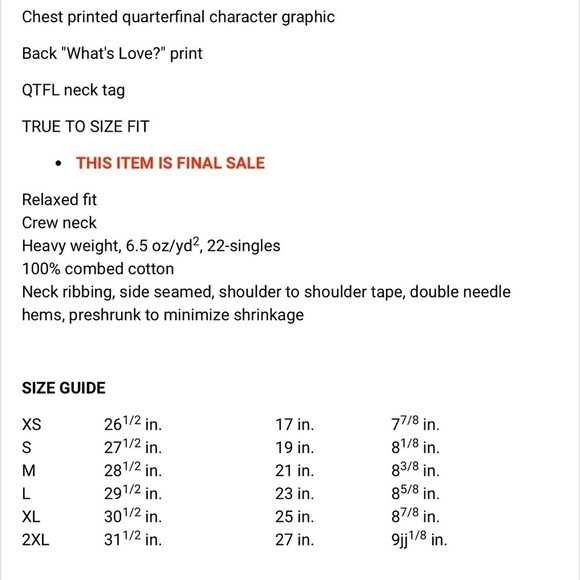 Quarterfinal QTFL "What’s Love?" '22 Graphic Tee XXL - Picture 3 of 8
